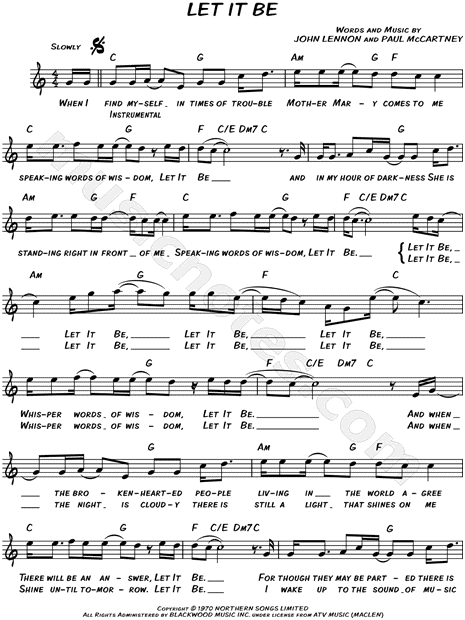 free let it be piano sheet music